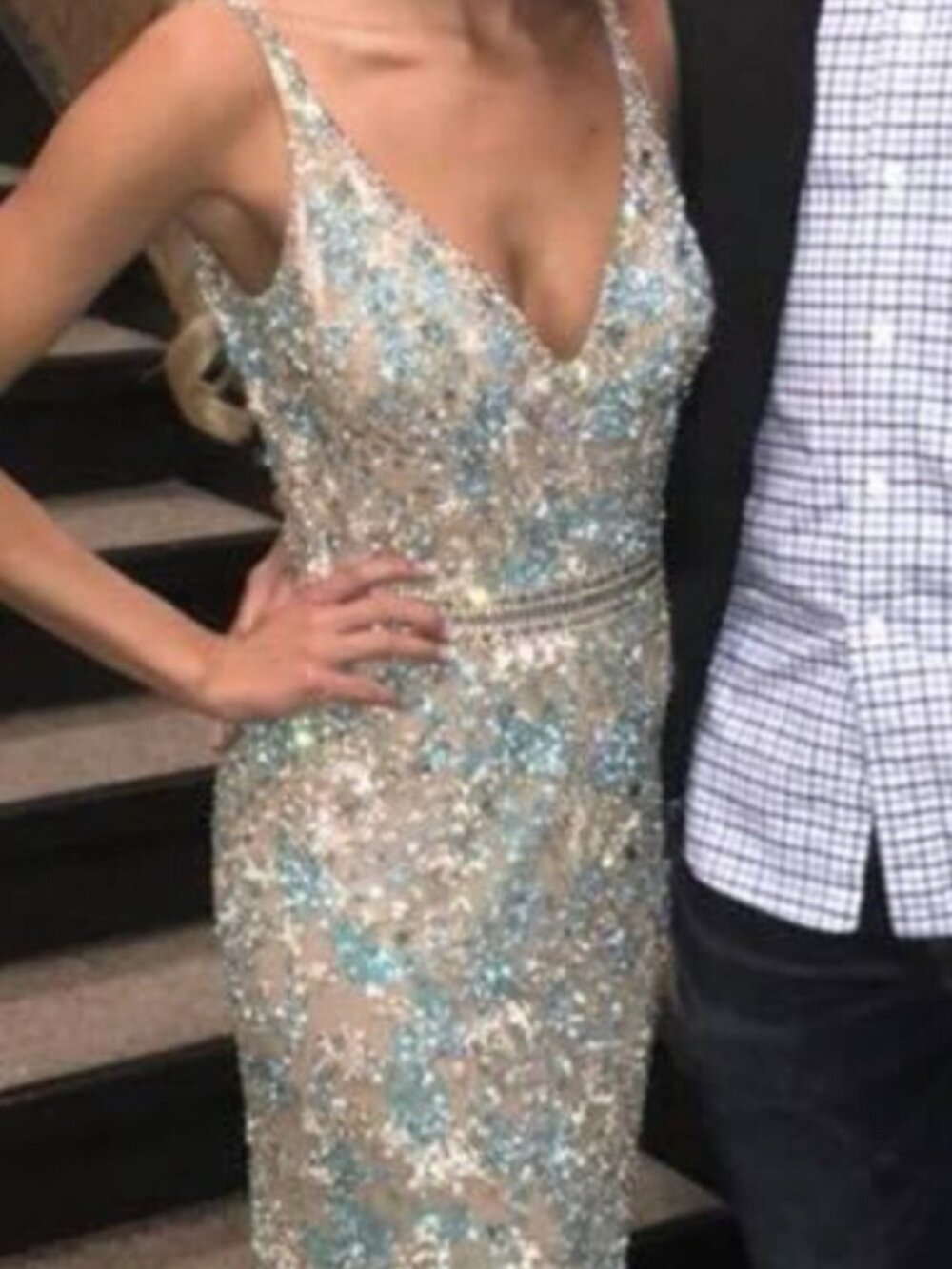 Sherri Hill Ocean Blue Beaded Dress